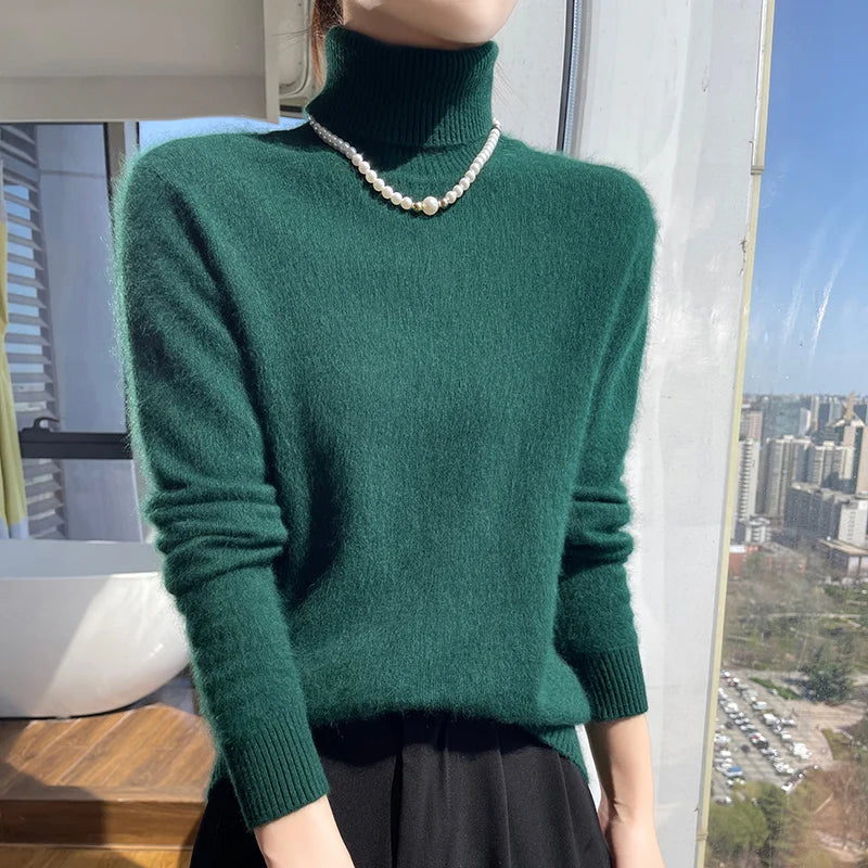 100% Mink Cashmere Top-Lapel Women Sweater Long-sleeves Fashion High-elasticity Sexy Winter Knitted Pullover Girl Tops 2024