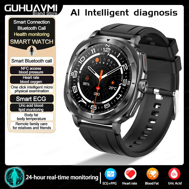 New Clinical level Smart Watch Men NFC ECG+PPG Organ monitor Blood Lipids Uric Acid Bluetooth Call Health Laser Therapy watches