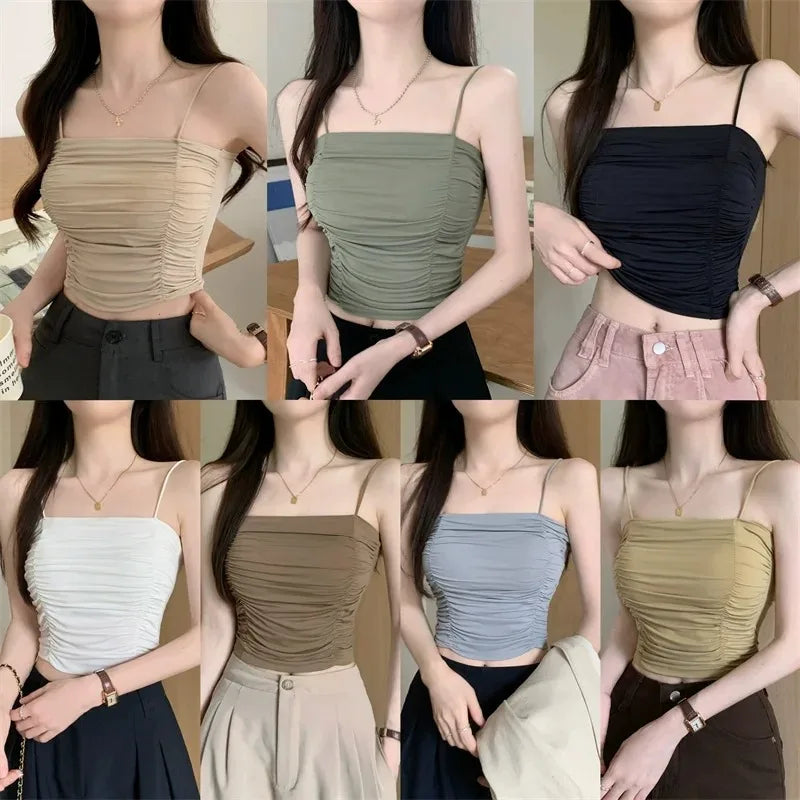 Top Women Sexy Shirts Sleeveless Tube Tops girls Tops With Suspenders Lady White Camisole Padded Bras Woman Clothing Corset Top