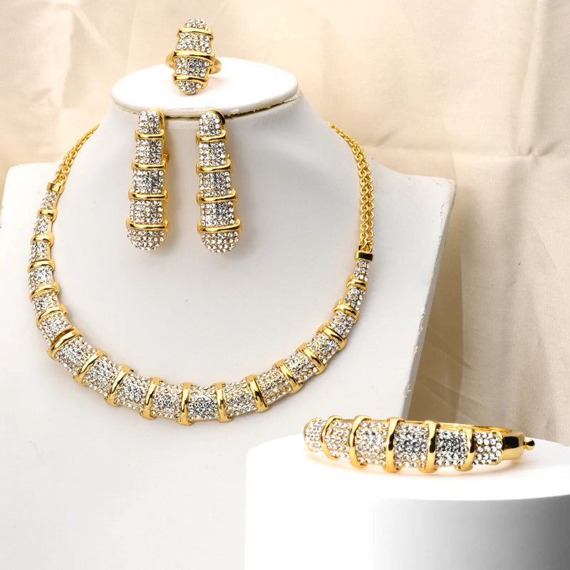 Sunny Jewelry Sets Italy Design Dubai Gold Color Bamboo Knots Shape Necklace Ring Bracelet Earrings Ladies Wedding Party Gift