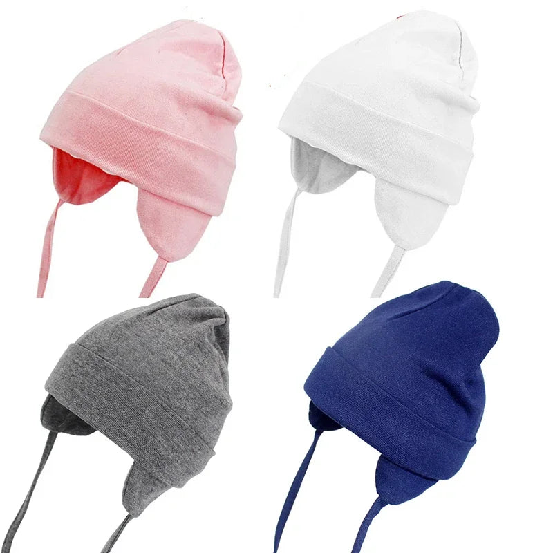 Gorro para bebé de otoño e invierno, gorro de Color sólido con protección para los oídos, gorro cálido para niño pequeño, gorro de algodón suave para niños y niñas, gorro con orejeras