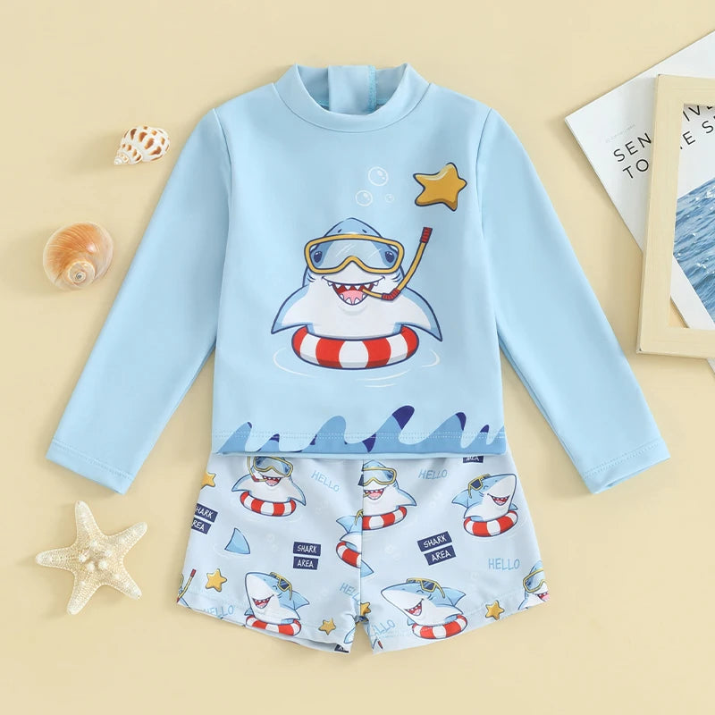 Co MMehjri Toddler Baby Boy Rash Guard Set Shark Dinosaur Swimsuit Long Sleeve Bathing Suit UPF Sun Protection Beach Swimwear