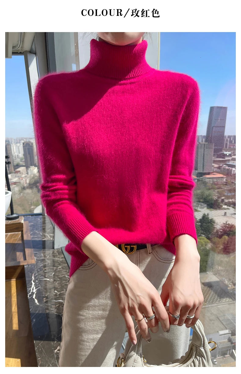100% Mink Cashmere Top-Lapel Women Sweater Long-sleeves Fashion High-elasticity Sexy Winter Knitted Pullover Girl Tops 2024