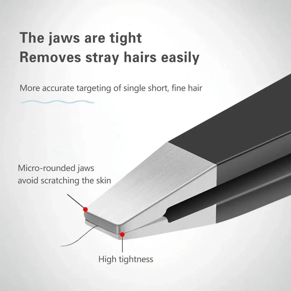 Stainless Steel Eyebrow Tweezers with Trimming Knife Slant Flat Tip Hair Remover Eyebrow Eyelash Beard Double Eyelid Makeup Gift