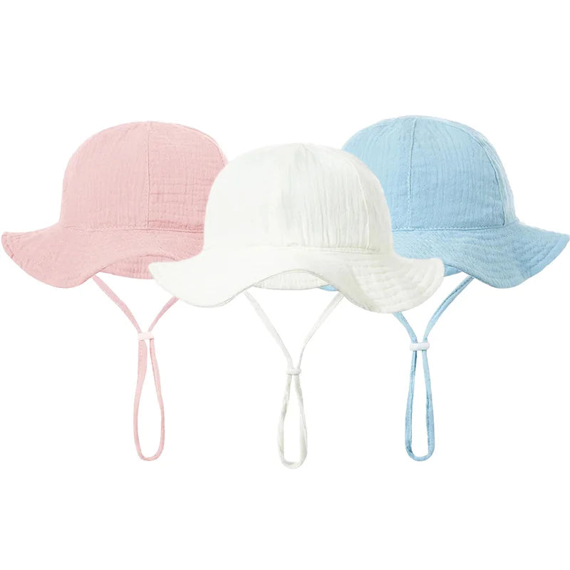 Muslin Baby Hat Solid Color Soft Cotton Bucket Hats for Girls Boys Spring Summer Infant Fisherman Cap Newborn Accessories 0-12 M