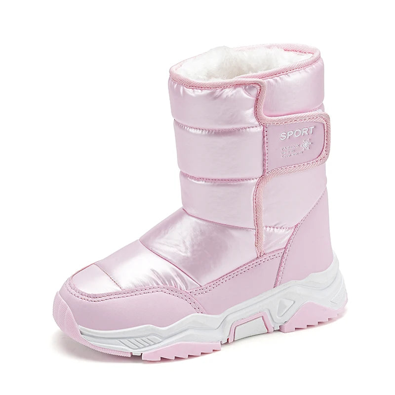 New Kids Snow Boots Winter High-top Warm Cotton Shoes for Children Boys Girls Warm Plush Lining Ankle Boots Anti-skid Waterproof
