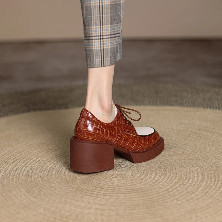 2024 New Spring Genuine Leather Women Shoes Casual Lace-up Loafers Round Toe Platform Shoes Shoes Woman Zapatos De Mujer Women