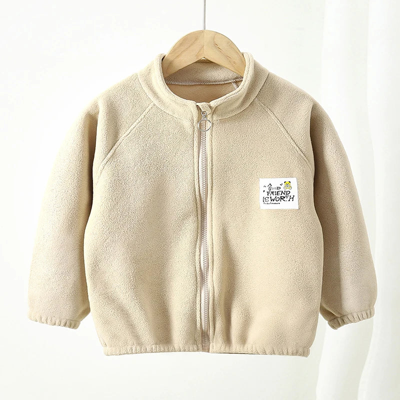Children Plush Jacket Winter Baby Clothes Windproof Warm Thicken Velvet Kids Coat Boy Girl Toddler Lamb Fleece Turtleneck Tops