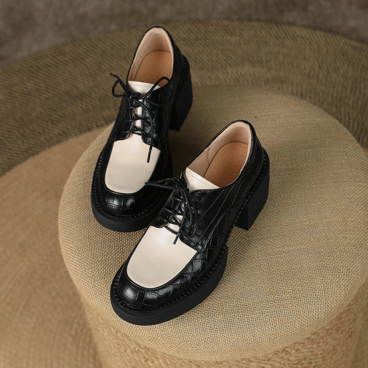 2024 New Spring Genuine Leather Women Shoes Casual Lace-up Loafers Round Toe Platform Shoes Shoes Woman Zapatos De Mujer Women