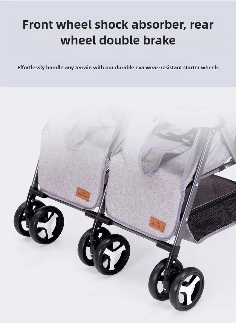 Twin Stroller, Double Seat/double Recline Stroller, Foldable, Suitable for Two People and Can Be Taken Into Elevators.
