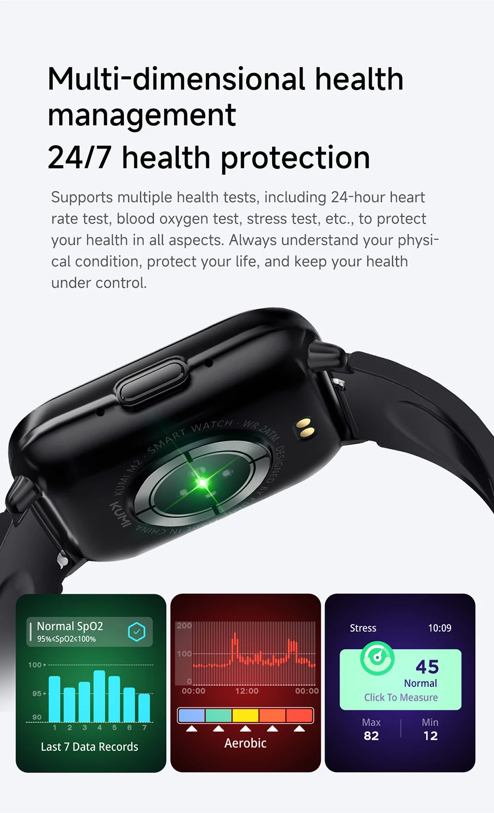 KUMI M2 Smart Watch 1.83" HD Screen ChatGPT 100+ AI Watch Faces 2ATM Bluetooth Calling 100+ Sports Modes Health Monitoring