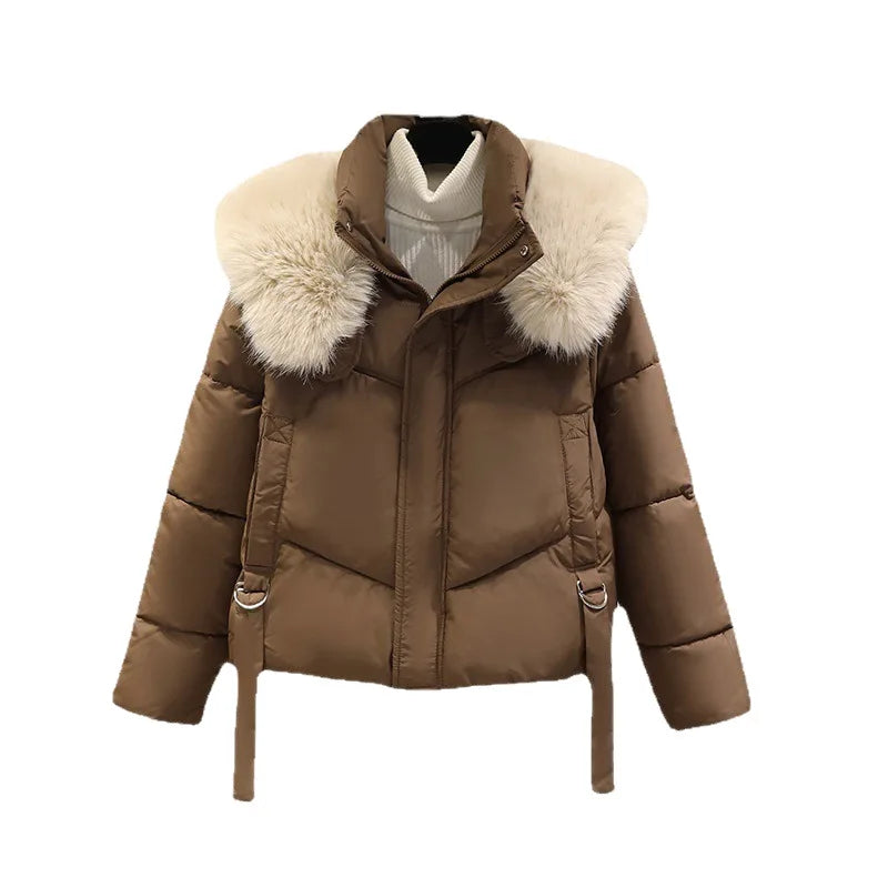 Winter Cotton Jacket for Women 2025 New Style Big Fur Collar Short Cotton Jacket