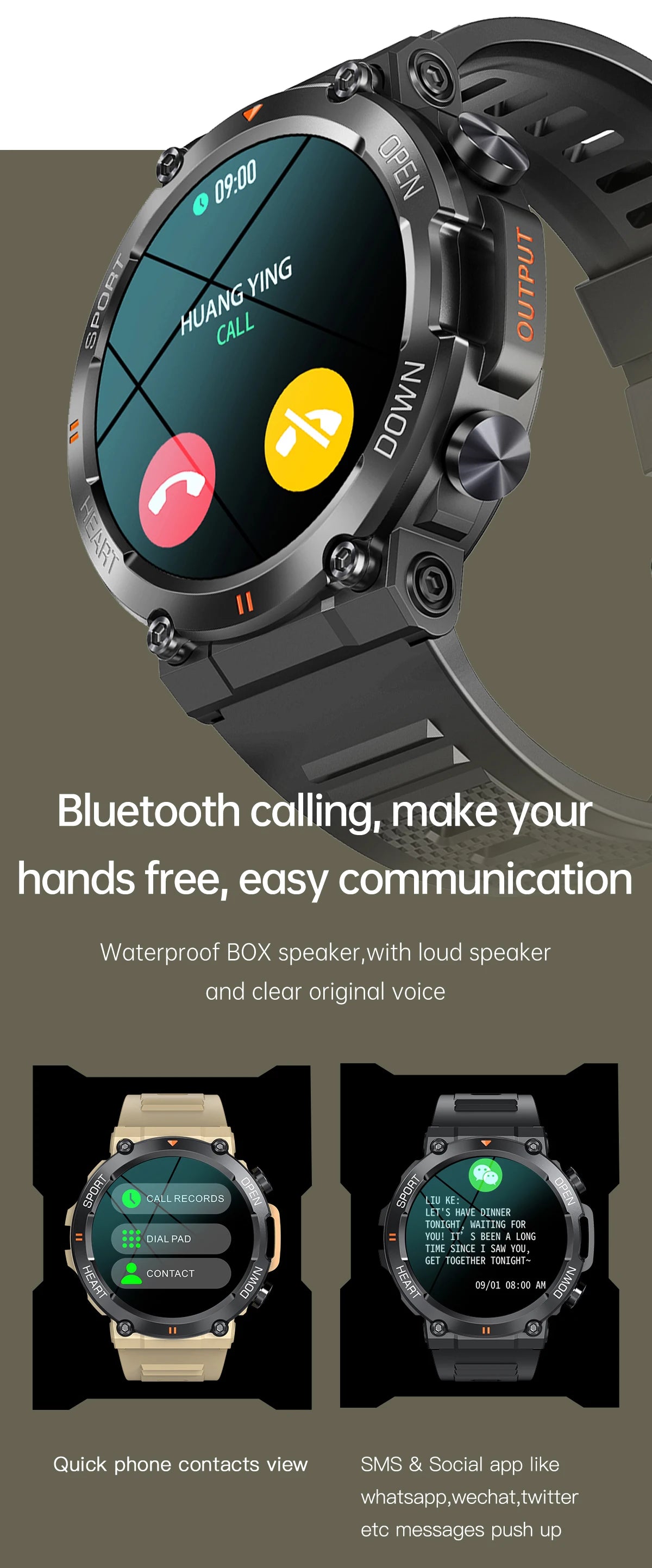 2023 Smart Watch Men Military Healthy Monitor 1.39 inch Bluetooth Call Fitness Waterproof Sport Smartwatch for IOS Android Phone