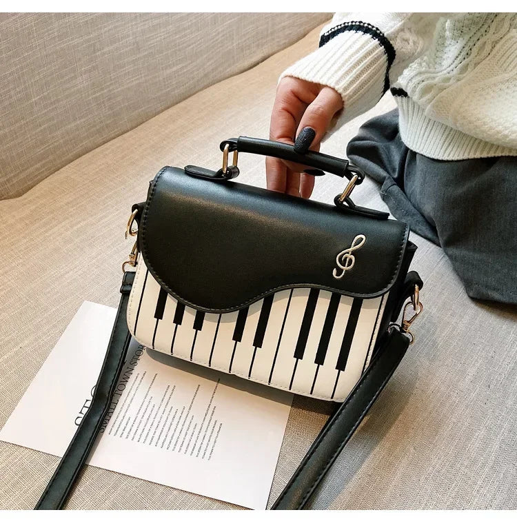 Piano Shape Flap Shoulder Bag Creative PU Leather Portable Handbag Detachable Strap Crossbody Novelty Bag