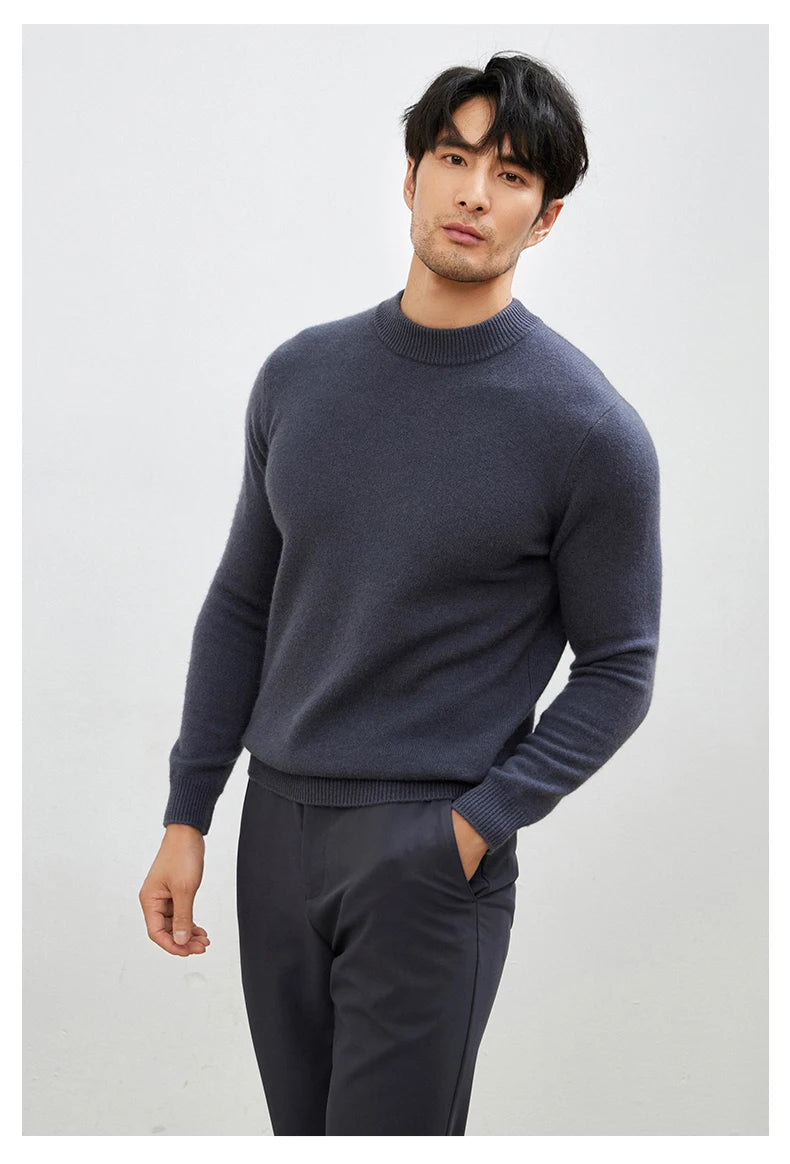100% Pure Cashmere Men's Sweater Half High Neck Pullover Youth Business Casual Long Sleeve Jumper Spring/Autumn High-End Jacket
