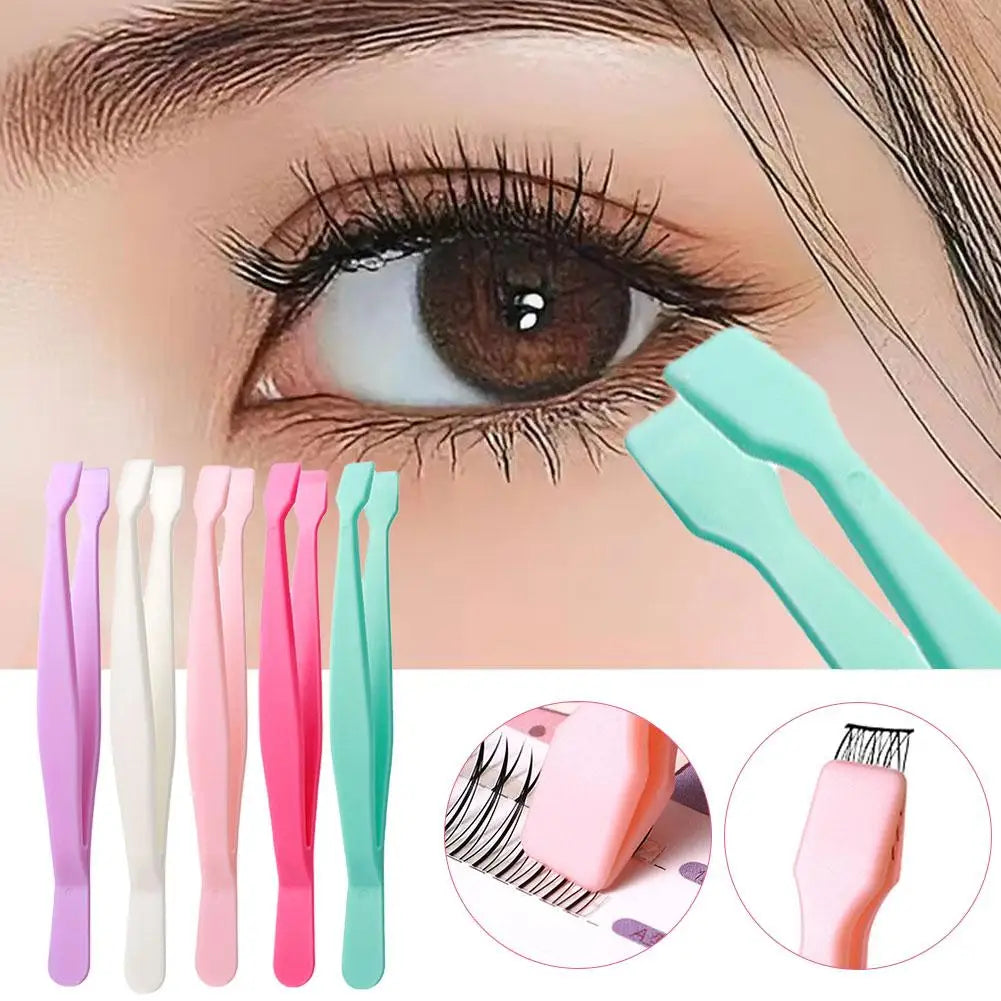 Flat Head Eyelash Tweezers for DIY Cluster Lashes, Anti-Adhesive Lash Applicator Tool, Safe Makeup Tool for Beginners