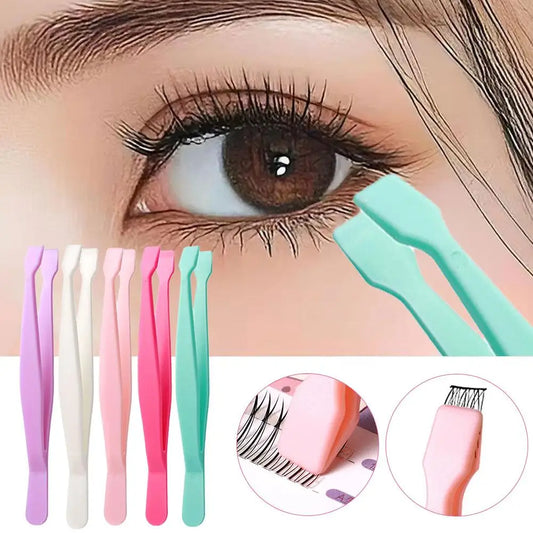 Flat Head Eyelash Tweezers for DIY Cluster Lashes, Anti-Adhesive Lash Applicator Tool, Safe Makeup Tool for Beginners