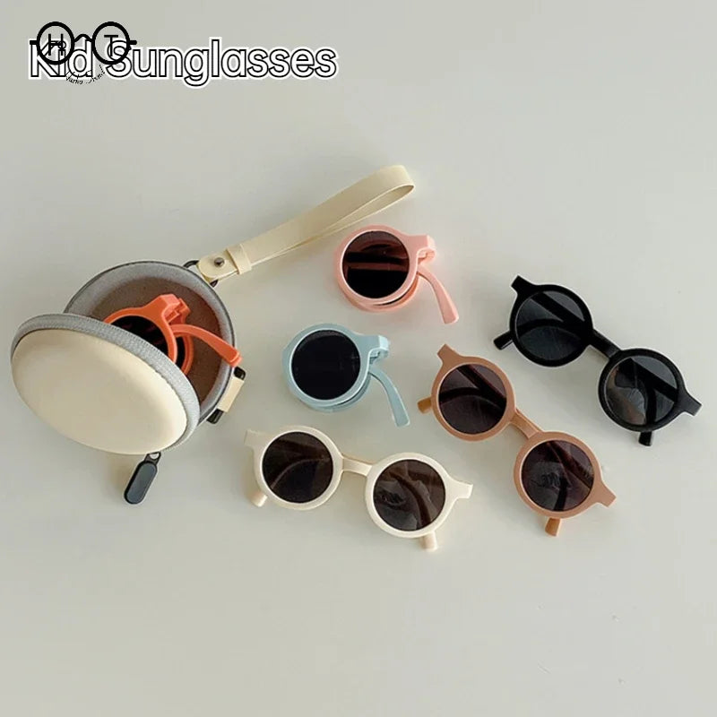 Kid Sunglasses Foldable Baby Kids Fashion Sunglasses Round Children Sun Glasses for Boys Girls Goggles Student Portable Eyewear