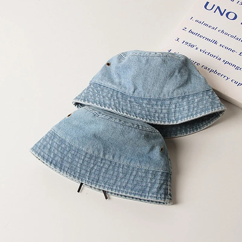 Baby Bucket Hats Cotton Washed Denim Children Cool Cap For Girl Boys Panama Fishing Hat Beanie Sun Protection Baby Accessories