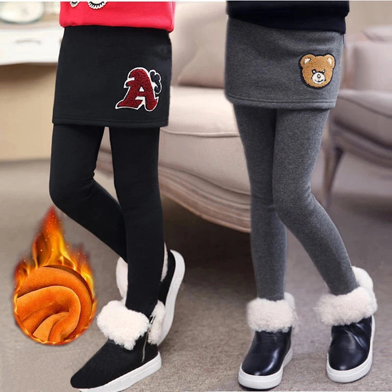 Girls Leggings For Children Skirt-pants Spring Autumn Winter Teen Slim Skirt Trousers Plus Velvet Warm Kids Leggings