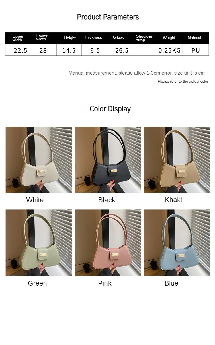 Minimalist Shoulder Bag for Women Simple Solid Color Underarm Bag Women's Buckle Handbag and Purse Fashion Small Top-handle Bags