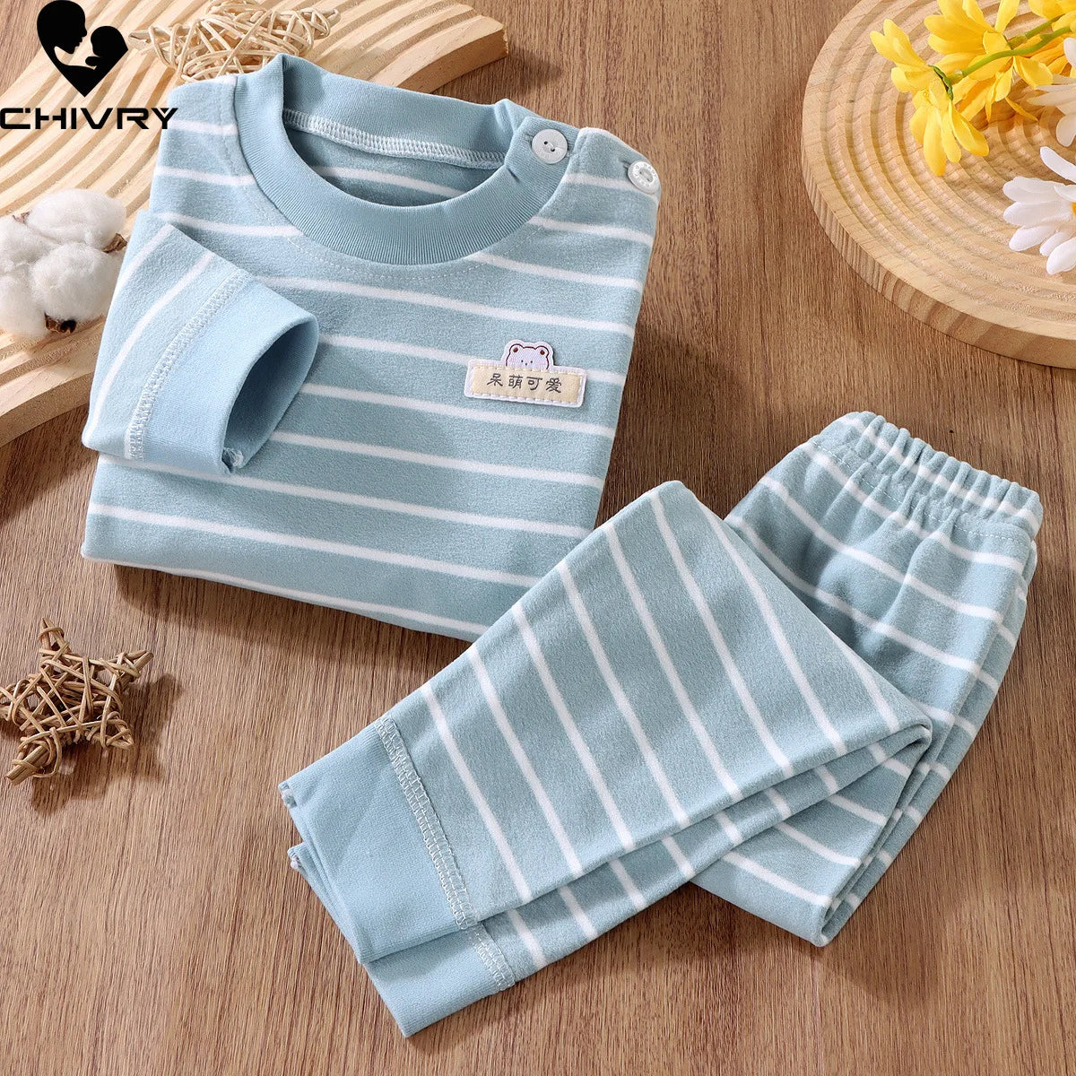 New Kids Boys Girls Pajama Sets Striped Long Sleeve O-Neck T-Shirt with Pants Toddler Autumn Warm Sleepwear Clothing Sets