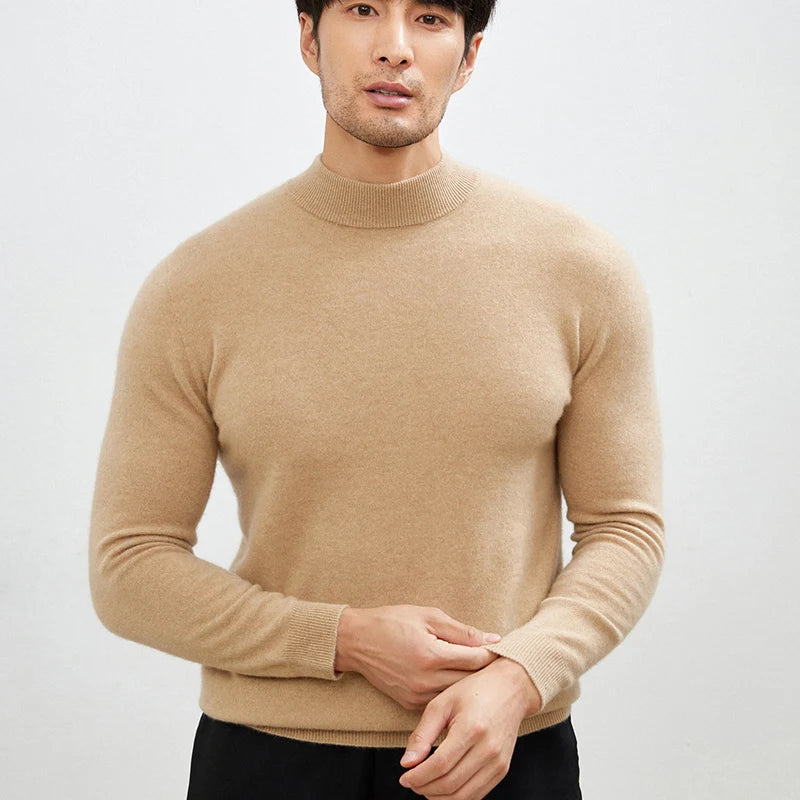 100% Pure Cashmere Men's Sweater Half High Neck Pullover Youth Business Casual Long Sleeve Jumper Spring/Autumn High-End Jacket