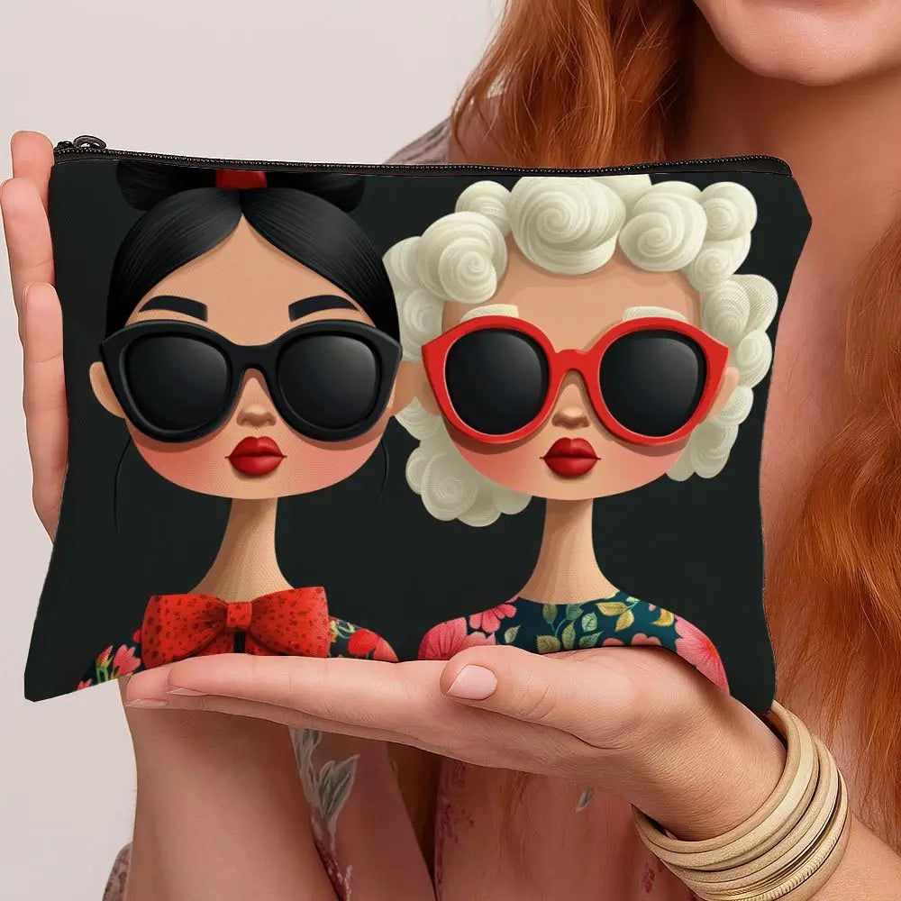 1pc Fashion Girls Print Makeup Bag,Reusable Cosmetic Pouch,Perfect for Daily,Travel,Makeup Storage,A Fun Gift for Style Lovers.