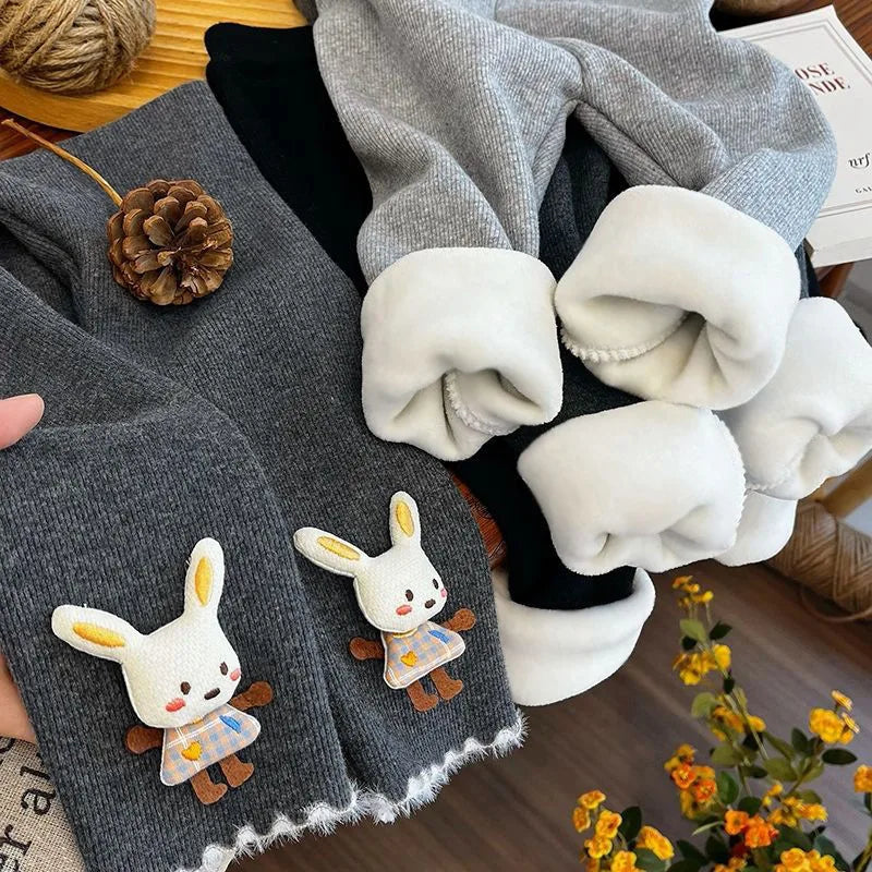 Girls' Fleece-lined Leggings for Autumn and Winter Thickened One-piece Fleece Pants for Kids Stylish Warm Pants for Baby
