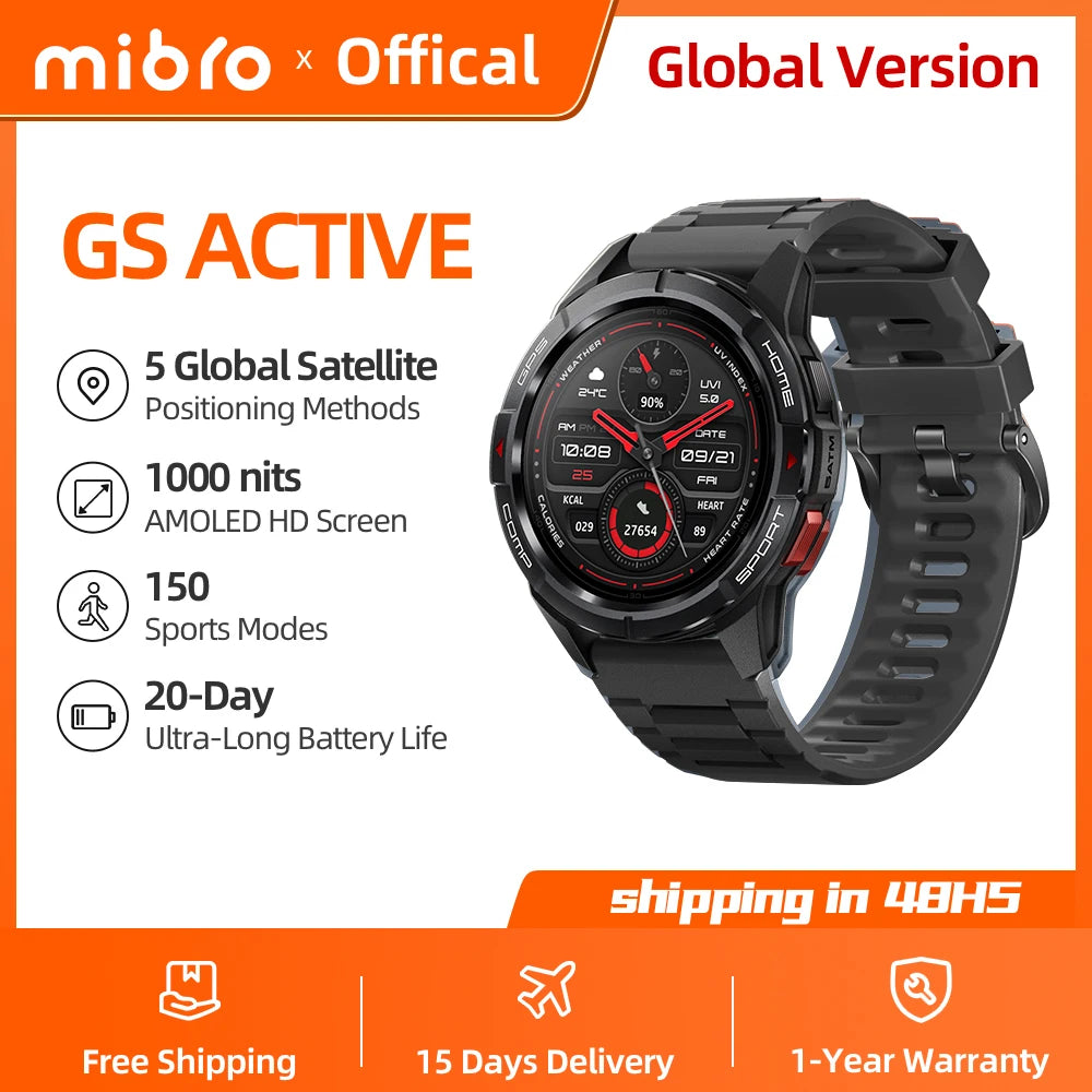 Mibro GS Active Smartwatch GPS Positioning 1000Nits AMOLED Screen 5ATM Waterproof 150 Sports Modes Smart Watch For Android iOS