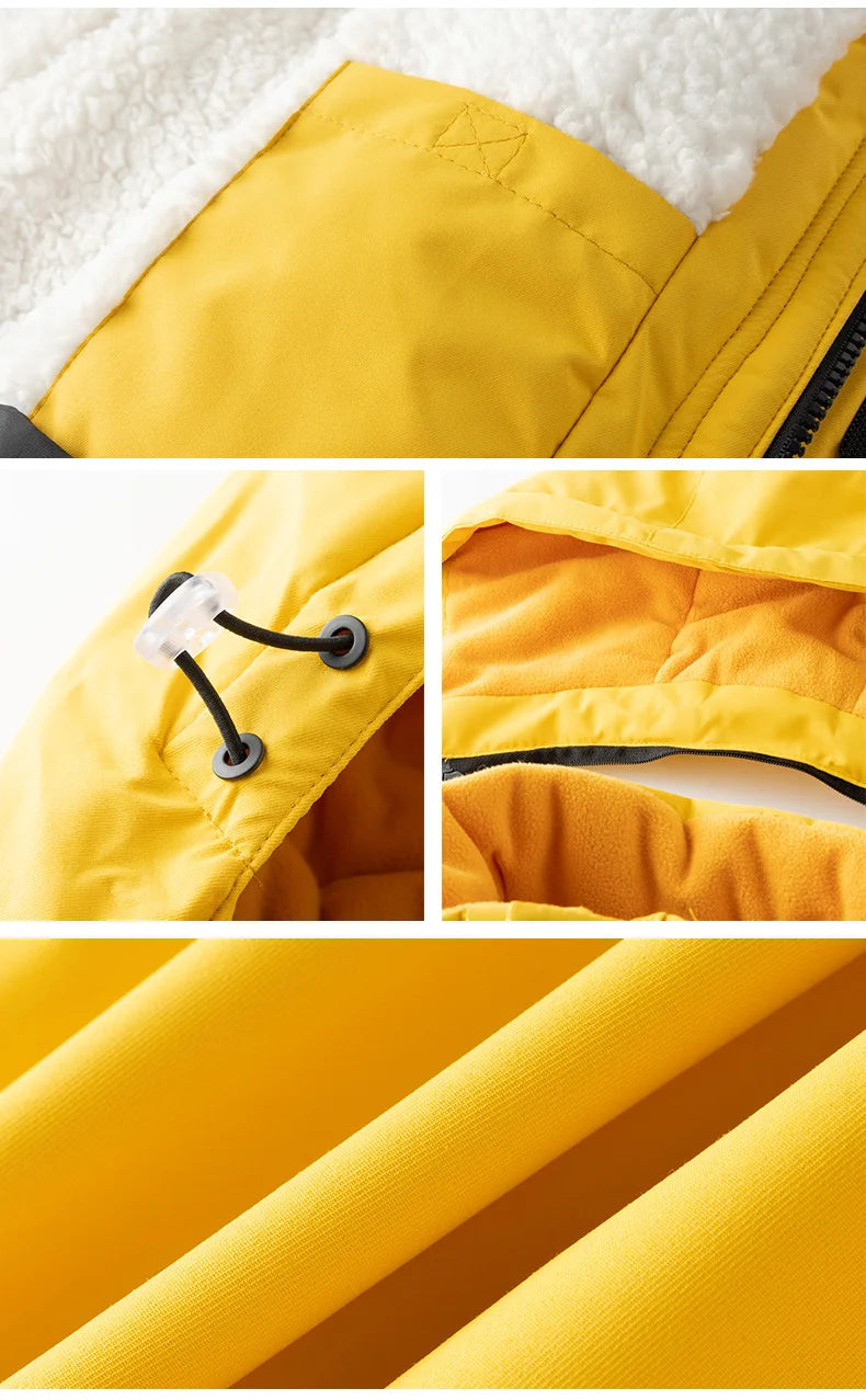 Winter children's skiing suit for boys and girls, windproof and waterproof thick coat for warmth and snow playing equipment