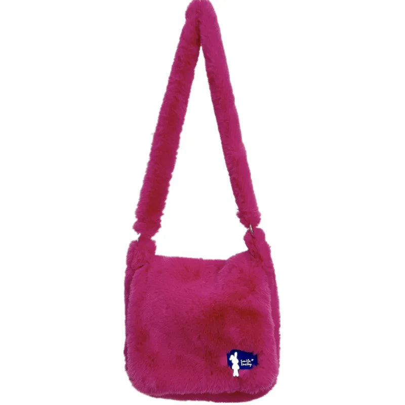 Ins Plush Women Messenger Bag Vintage Ladies Shoulder Crossbody Bags Large Capacity Students Girls Furry Tote Purse Handbags