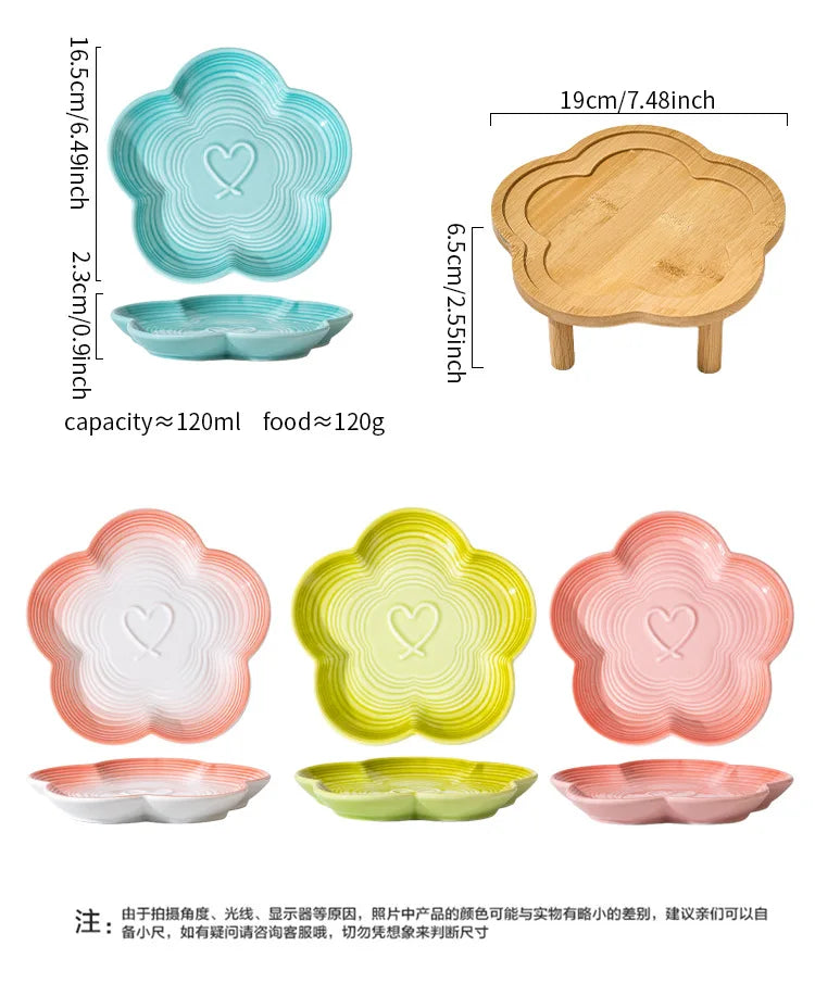 High Aesthetic Ceramic Pet Bowl with Wood Stand, Shallow Dish for Cat Snacks, Cute Bow Knot Pattern, Cat Food Dish,Home Kitchen