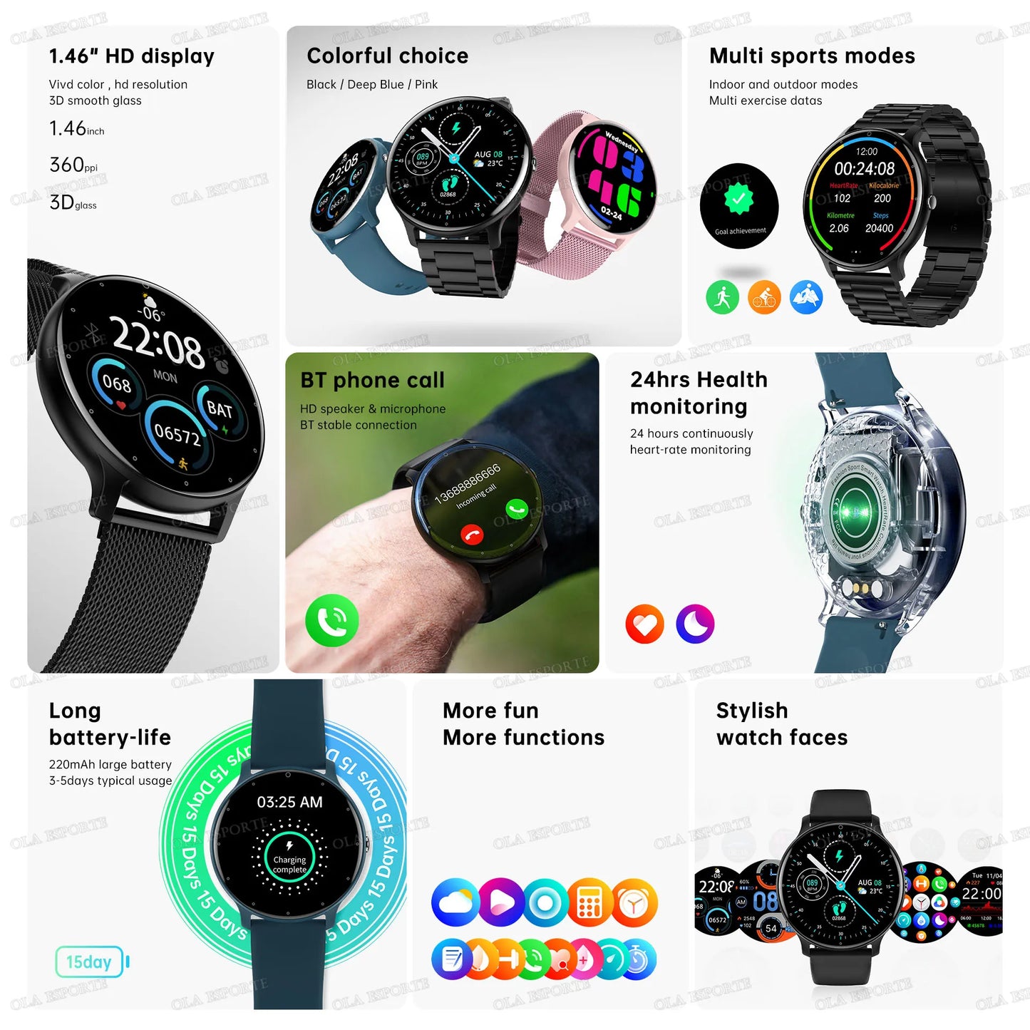 2026 smart watch HD  touch screen ，5ATM waterproof，remote control，GPS tracking，heart rate monitor smartwatch for ios Andriod