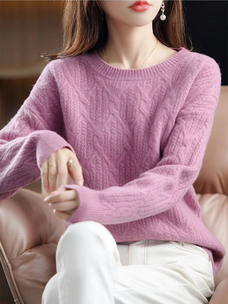 Fashion Loose Cashmere Women Sweater Autumn Winter Soft Warm Long Sleeve Solid Jumper Knitted Sweaters for Female Pullover Tops