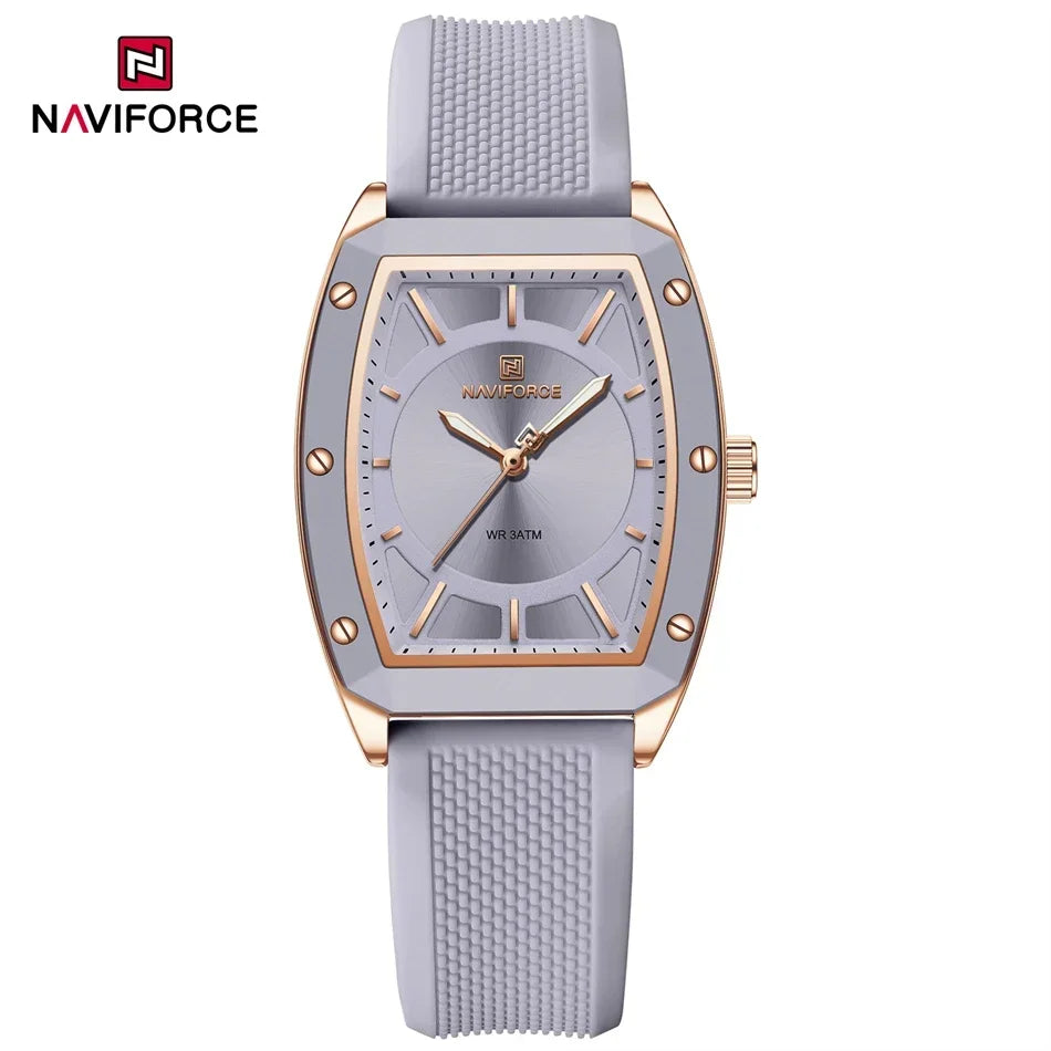 NAVIFORCE NF5049 Women Quartz Watches Silicone Strap Student Sports Watch Big Dial Simple Tonneau Waterproof Wristwatches