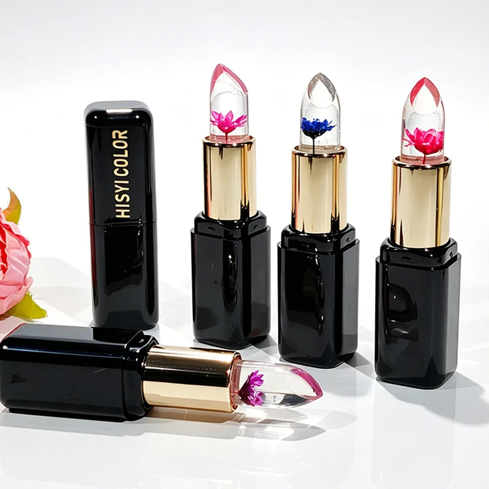 HISYI Crystal Color Changing Petal Lipstick, Jelly Lip Balm, Moisturizing Long Lasting Non-Stick Cup Glossy Lip Makeup for Women
