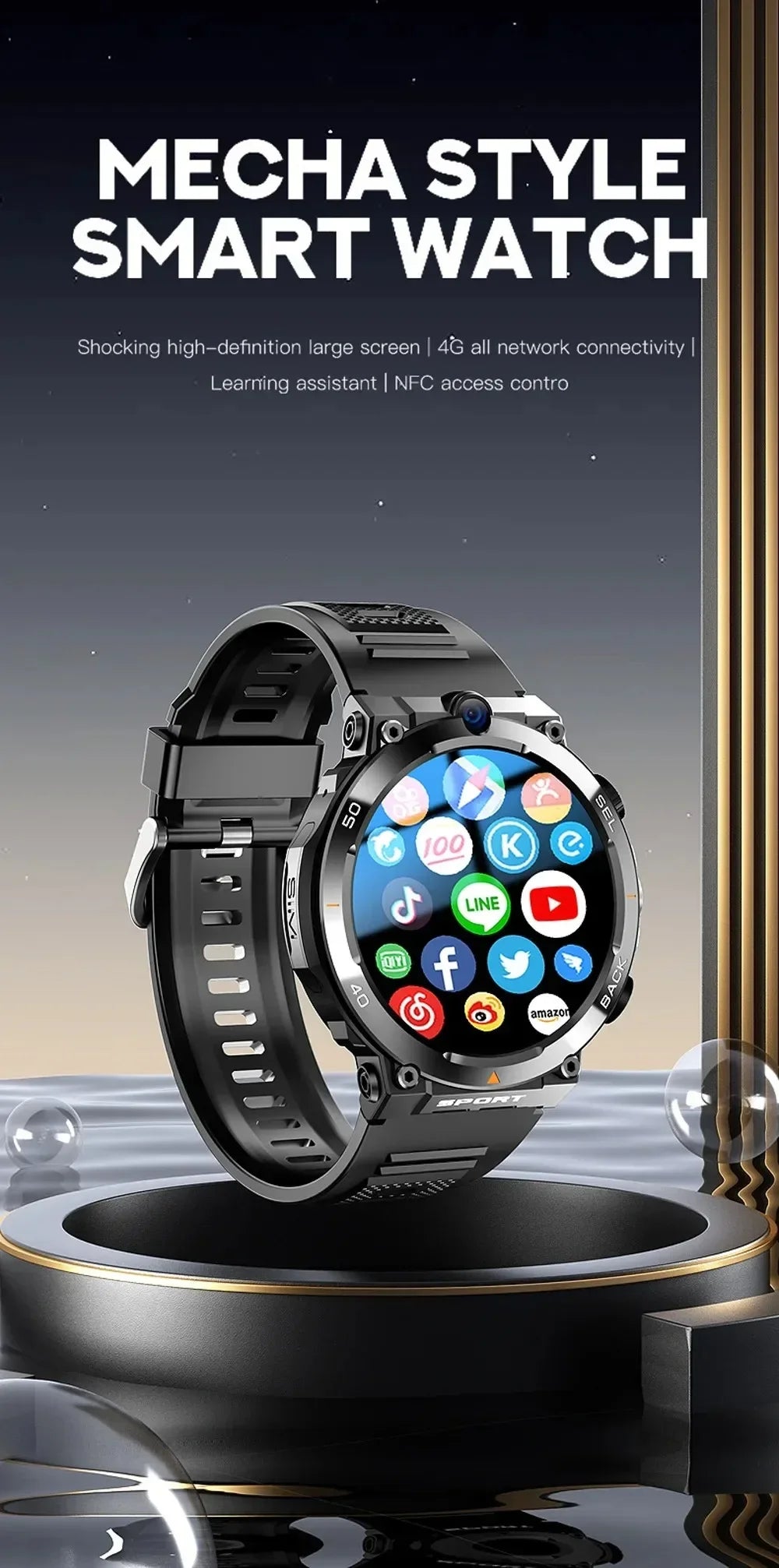 4G LTE H10 Smartwatch Dual Camera Video Calls Wifi NFC Door Access 1380mAh Battery Capacity SIM Card Smart Watch