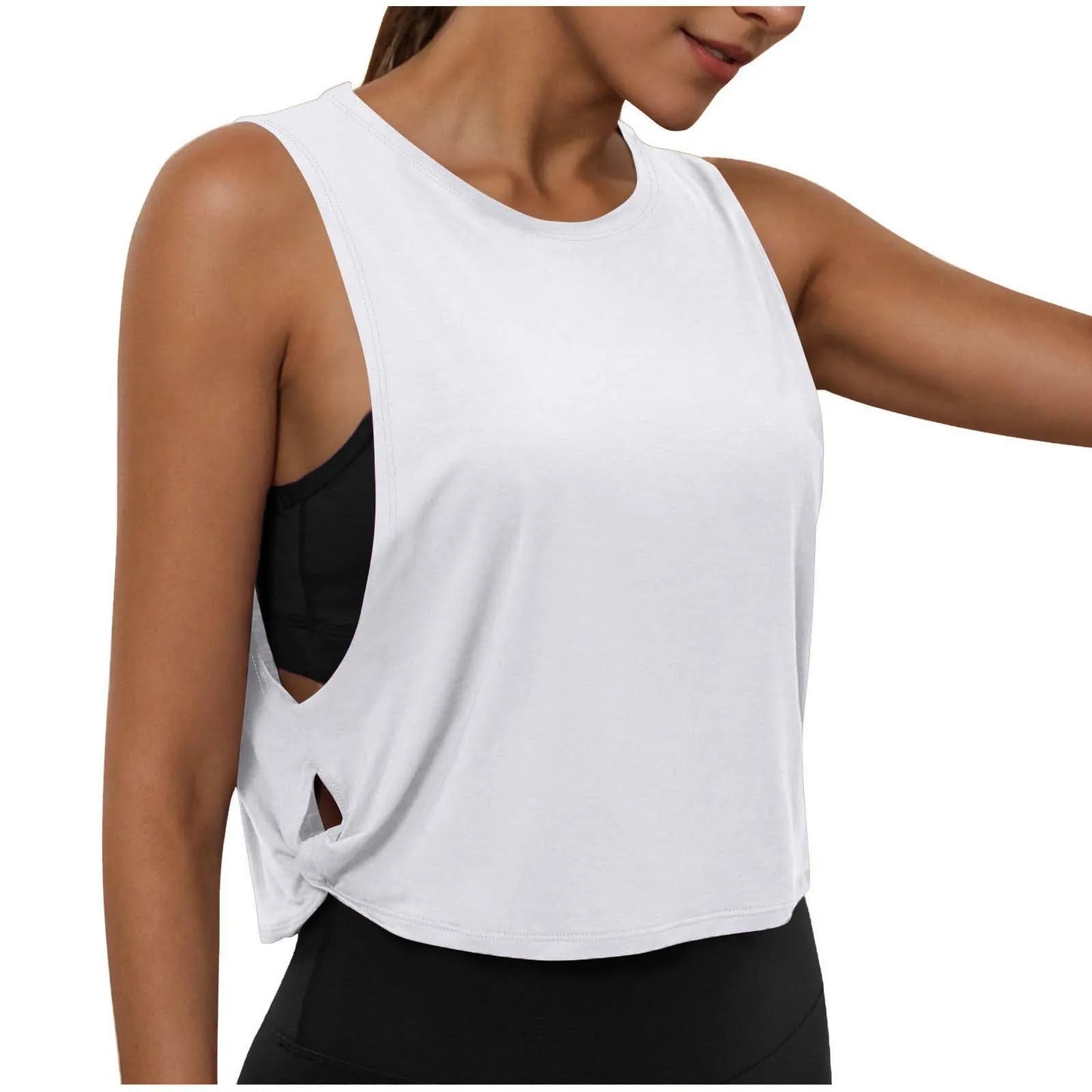 Women Sleeveless Yoga Tops Athletic Vest Breathable Blouse Cover Up Gym Workout Cool T-Shirt Running Short Tank Crop Top