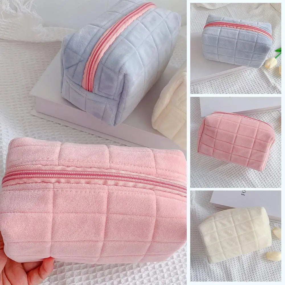 Makeup Bag Pillow Storage High-End Sense Portable Travel Cosmetic Bags Solid Color Zipper Toiletry Bag Washing Pouch Storage Bag