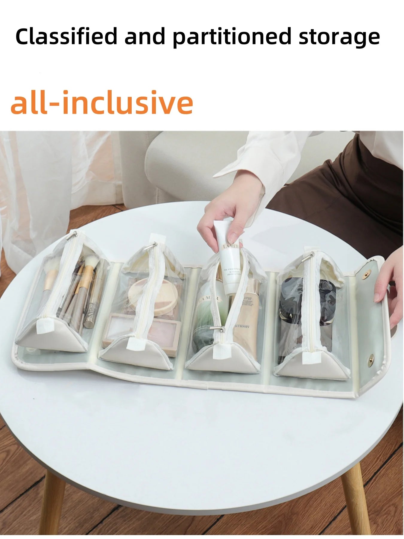 Detachable and Foldable Makeup Bag with Large Capacity for Skincare/Cosmetics, Easy to Organize and Classify, No Need to Search, Convenient to Access, Dual Handles for Travel, Portable Four-In-One Makeup Bag