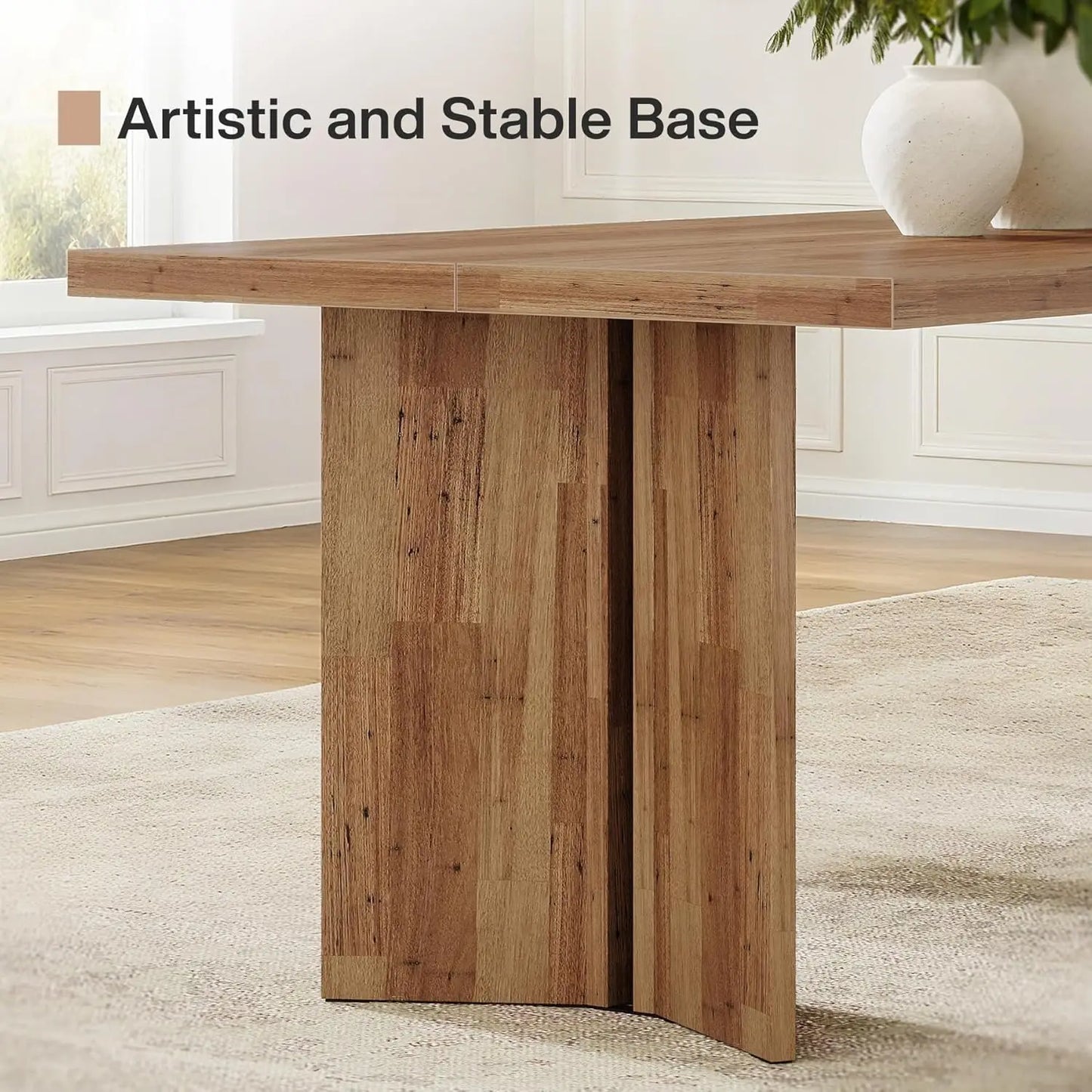 Farmhouse Dining Table for 4 to 6 People, 63-inch Rectangle Wooden Kitchen Table with Large Tabletop and Heavy Duty, Customized