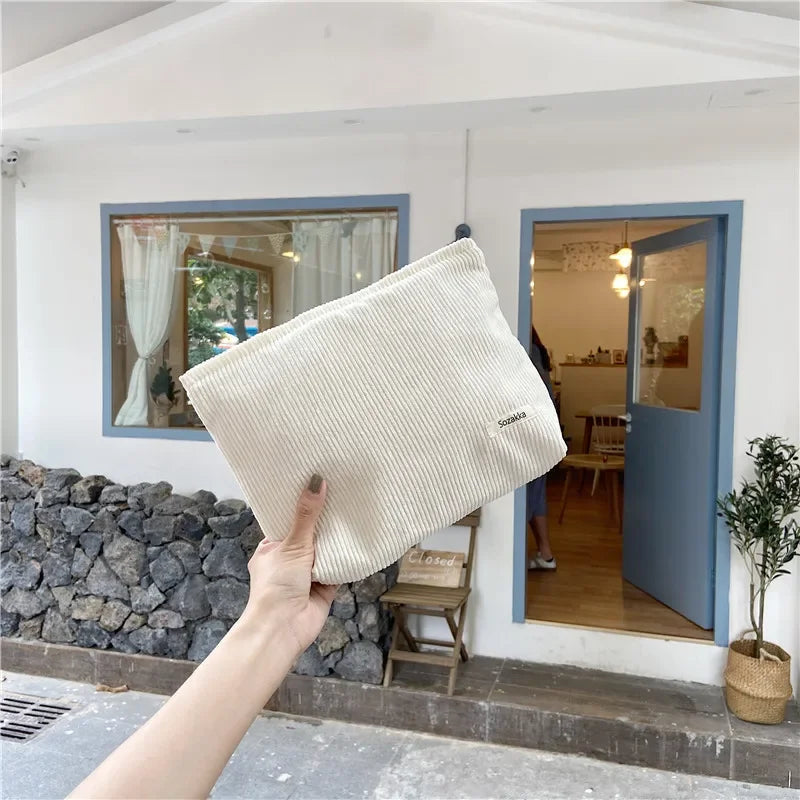 Soft Large Cosmetic Bags Women Neceser Makeup Toiletry Bag Fashion Travel Make Up Bag Corduroy Brush Pencil Organizer Case