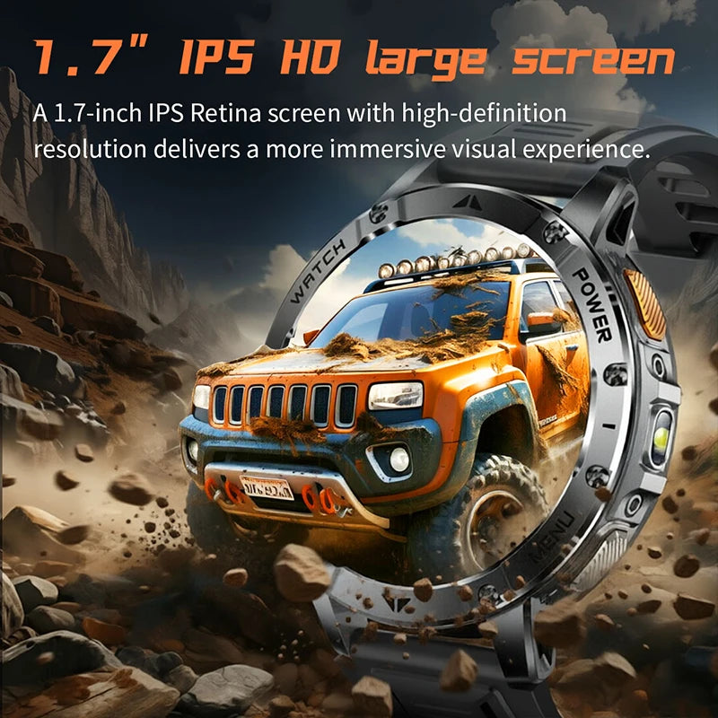 Smart Watch 1400mAh Battery 1.7'' IPS Screen 120+ Sports SOS Strobe Alarm IPX8 Waterproof LED Light BT Call Men Women Xmas Gift