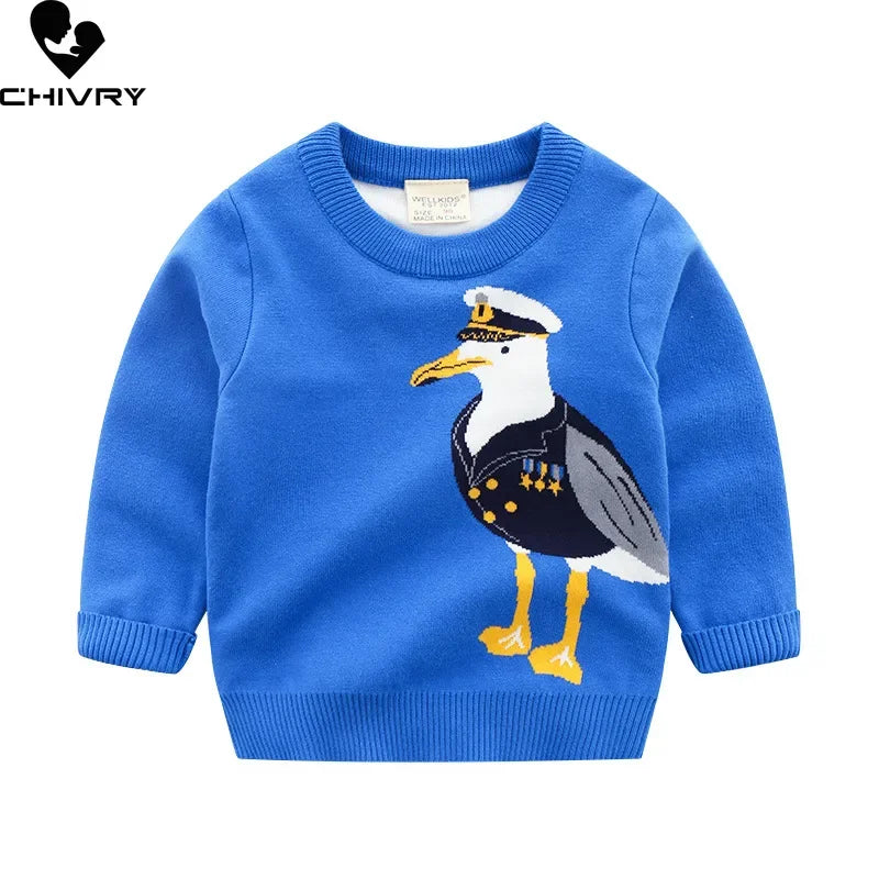 Jersey para niños, suéter de Otoño Invierno para niños, bonitos dibujos animados de Jacquard, cuello redondo, Jersey de punto, suéteres, Tops, ropa