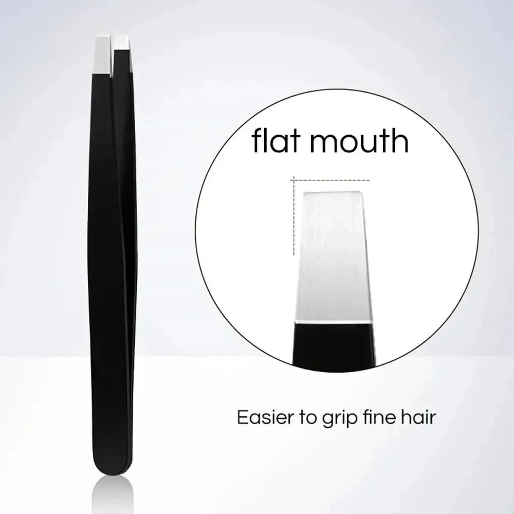 Stainless Steel Eyebrow Tweezers with Trimming Knife Slant Flat Tip Hair Remover Eyebrow Eyelash Beard Double Eyelid Makeup Gift