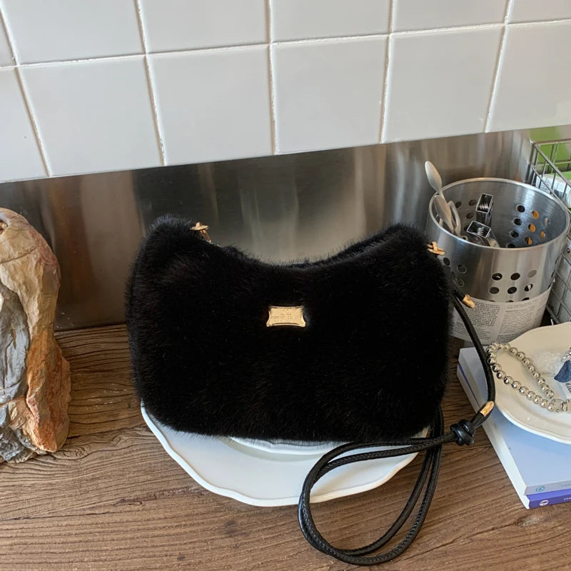 MOODS Soft Plush Crossbody Bags For Women 2025 Winter Warm Latest Luxury Designer Handbags Casual Street Shoulder Hobo Bag Lady