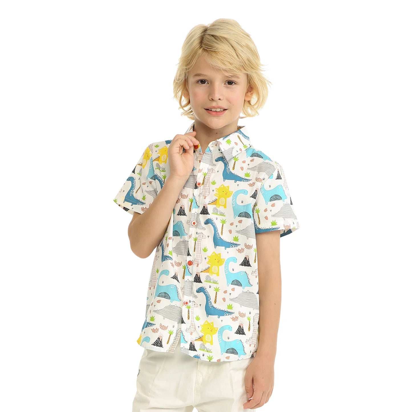 Mudkingdom-Camiseta hawaiana para niños, camisetas de manga corta con estampado Floral de dinosaurio, ropa para niños pequeños, camisetas con botones para vacaciones en la playa