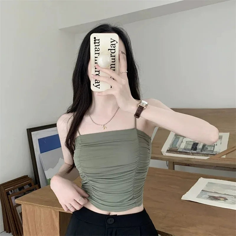 Top Women Sexy Shirts Sleeveless Tube Tops girls Tops With Suspenders Lady White Camisole Padded Bras Woman Clothing Corset Top