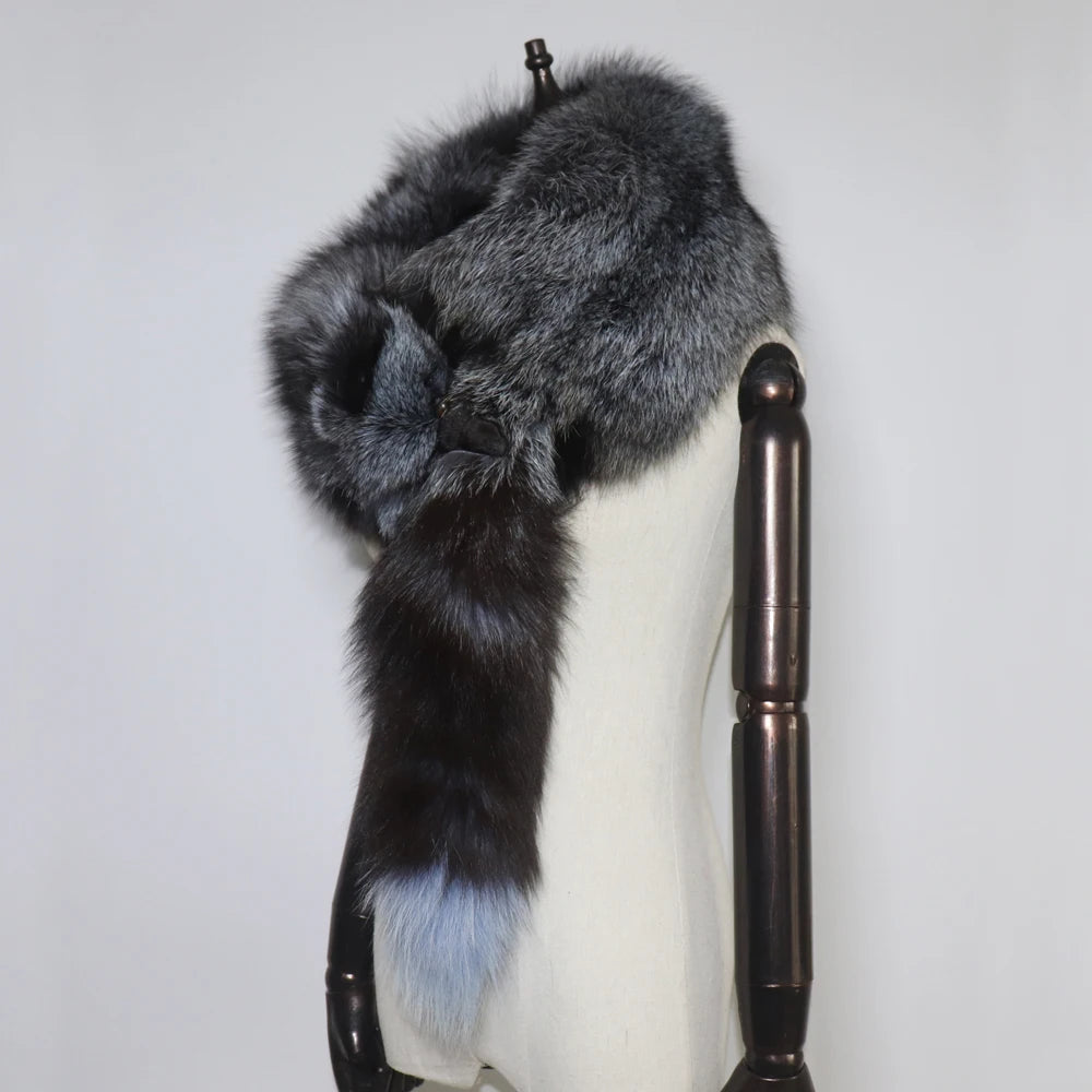Winter Warm Large Real Fox Fur Collar Natural Fur Coat Scarves Luxury Women Men Jackets Hood Shawl Decor Female Neck Scarf Wraps